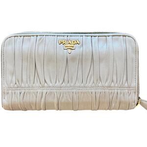 Prada Gaufre Beige Gathered Leather Wallet